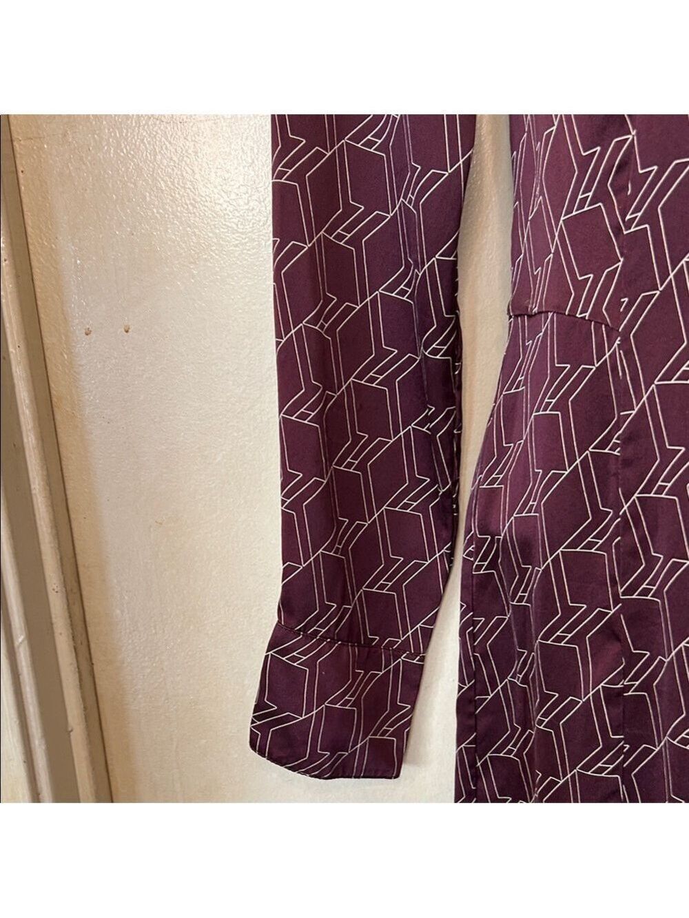 rag & bone Silk Burgundy Long Sleeve Dress with Geometric Pattern size 4 - Picture 5 of 14